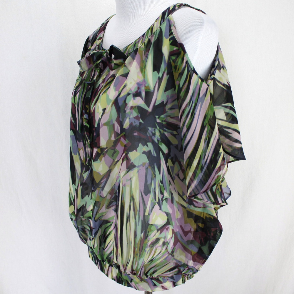 Jennifer Lopez Cold Shoulder Blouse Purple Green S - Picture 4 of 8